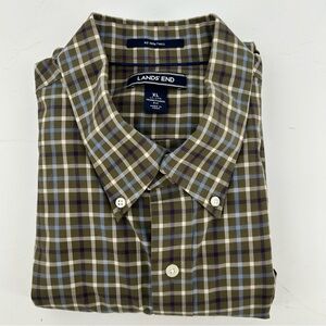 Land's End Plaid Traditional Fit No Iron Twill Short Sleeve Button Down Size XL